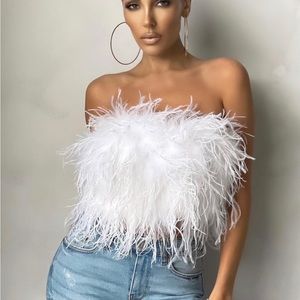 White Gianni bini feather crop top